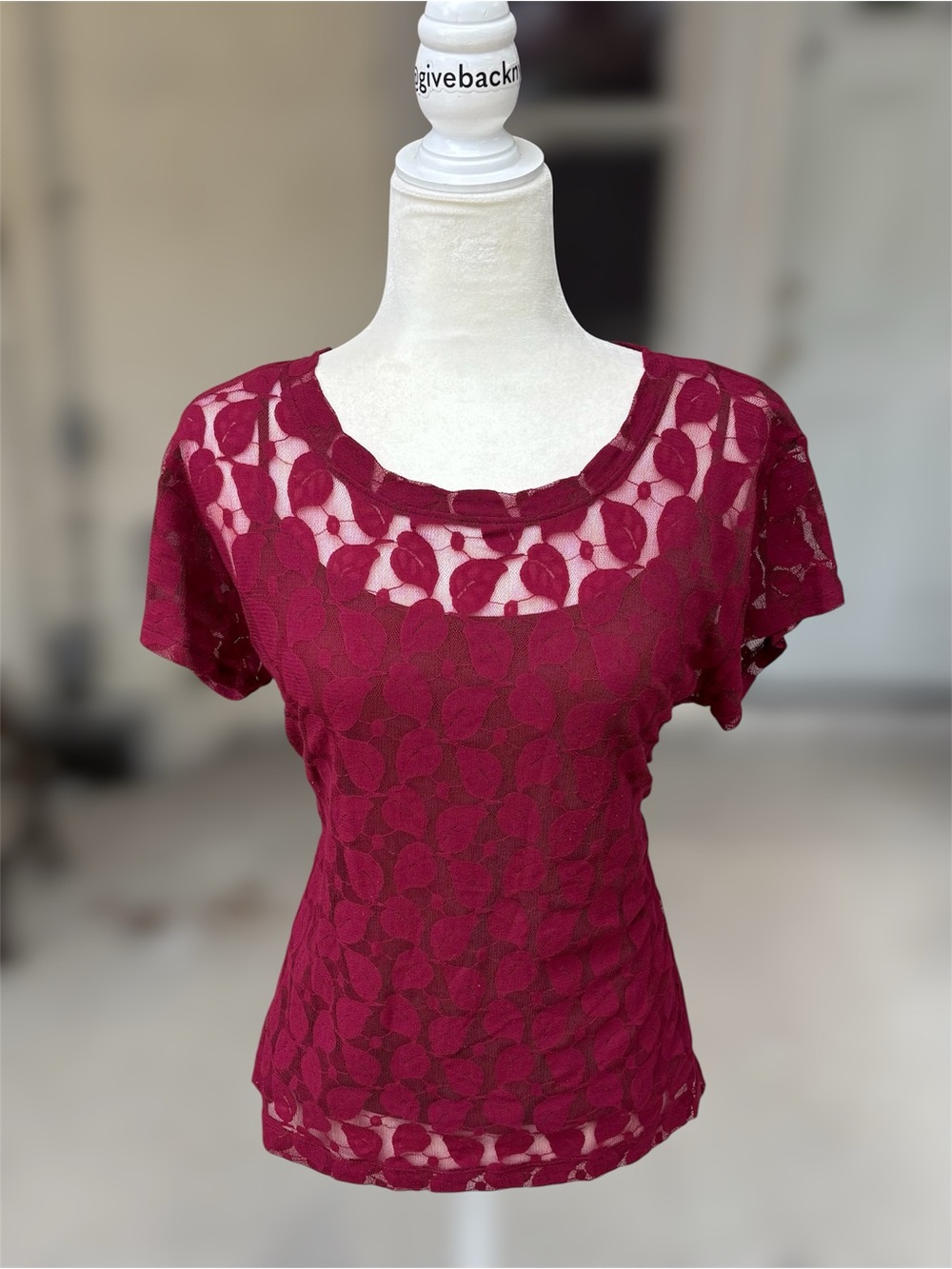 Vintage Y2K DKNYC Burgundy Leaf Lace 2-Piece Top Set Stretchy Cami XL